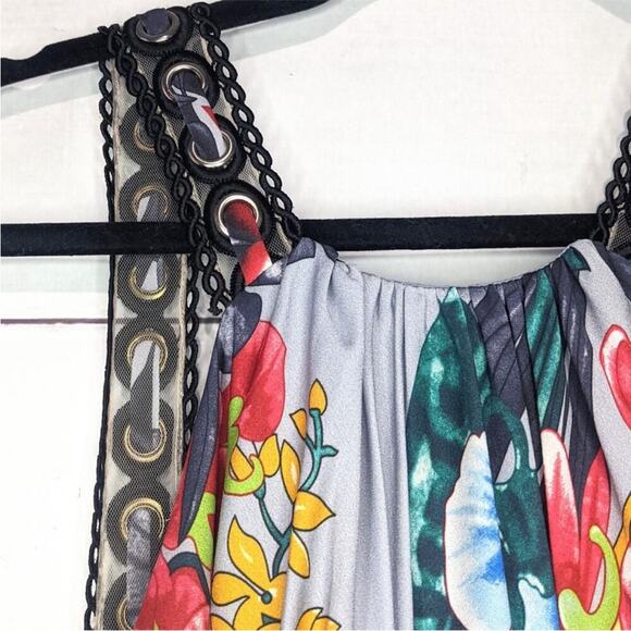 Badgley Mischka Floral Grommet Maxi Cocktail Party Dress - Sz 4 - Picture 5 of 7